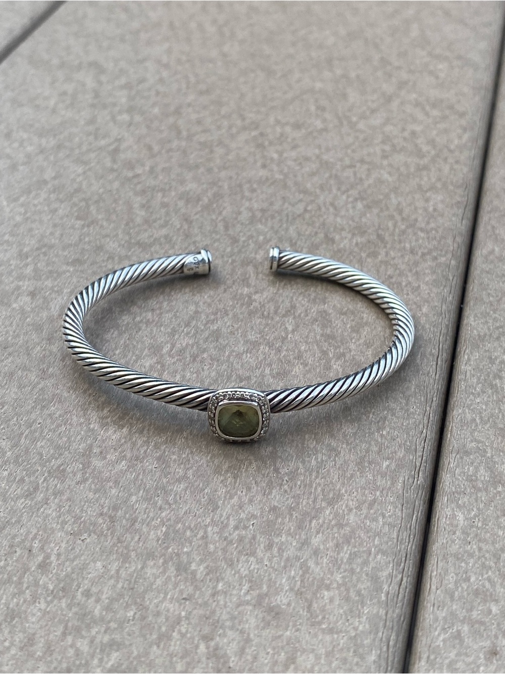 David Yurman Sterling Silver Noblesse Cable Cuff Bracelet w/ Lemon Citrine